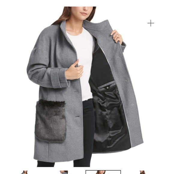 Gorgeous coat by DKNY with fur pockets. Offers welcome - Picture 2 of 4